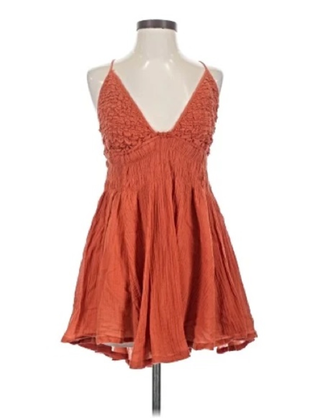 Free People Rust Orange Spaghetti-strap Smocked Mini Dress